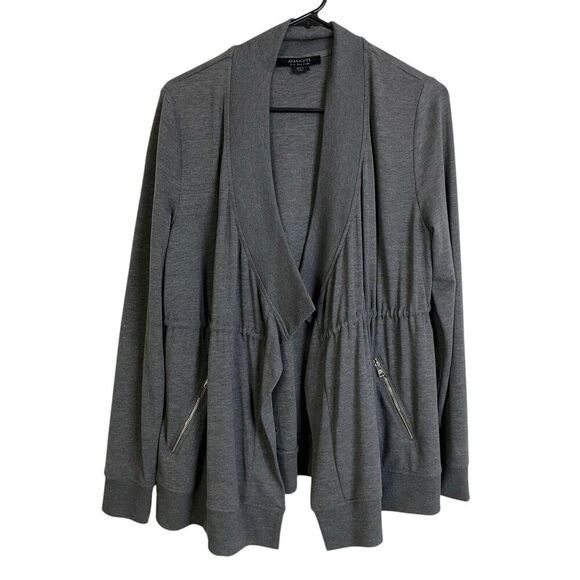 All Saints Gina Drape Jacket 4 Gray Womens Open Front Zip Pocket Drawstring - Picture 1 of 10